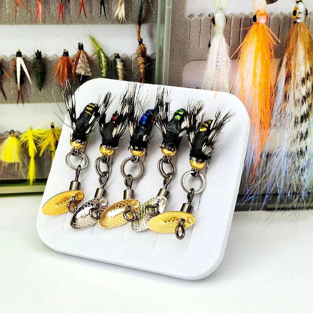 5 قطعة خطافات الذبابة طعوم الحشرات مع خطاف كرنك طعوم دوارة مع شفرة دوارة للمياه العذبة والمياه المالحة