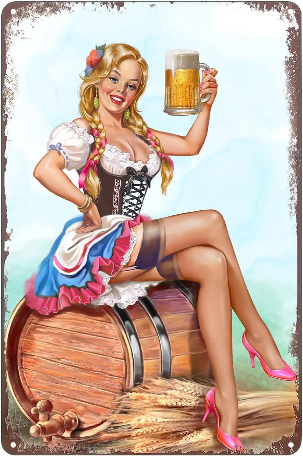 Vintage Pinup Girl Beer Sexy Lady Aluminium Metal Tin Sign  Home Poster Bar Pub Decor