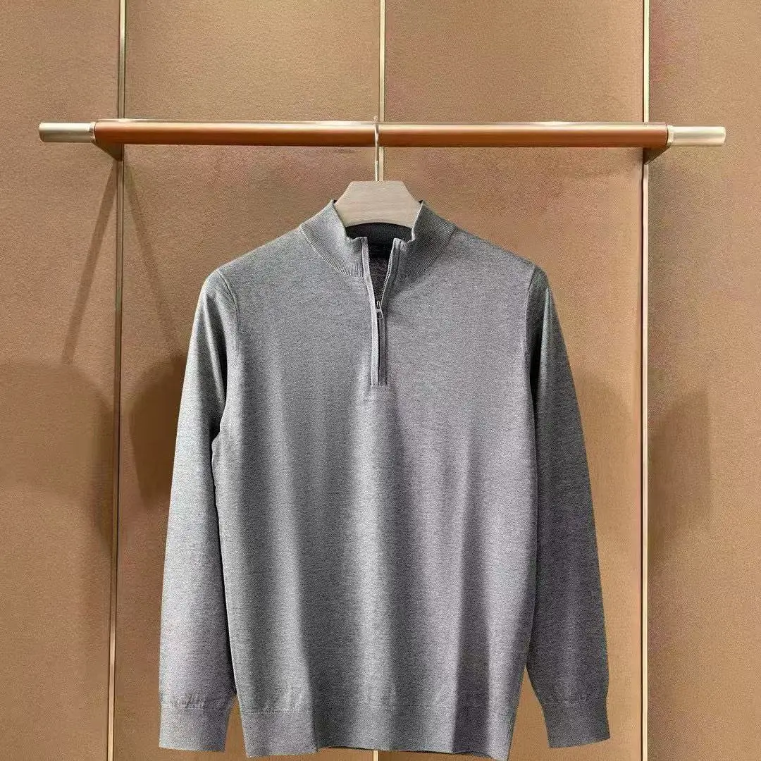 Italian LP men's autumn new men's stand-up collar zipper knitted sweater old money style simple solid color long-sleeved sweater