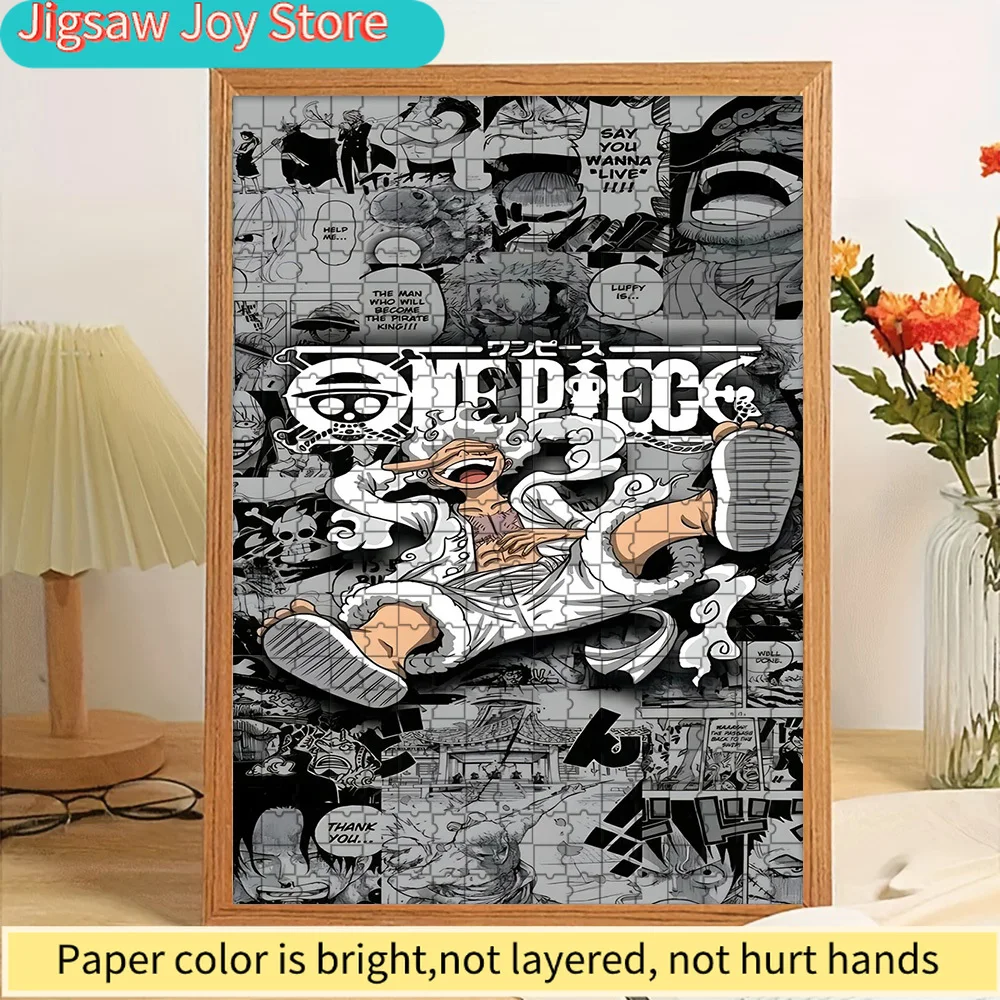 

One Piece Monkey D. Luffy Gear 5 Sun God Nika Joyful Pose Manga Panel Collage Background Art Paper Jigsaw Puzzle, Anime Pirate C