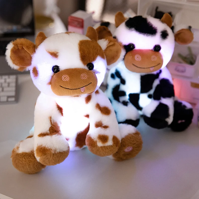 20/25cm luminoso nuevo estilo iluminado Led vaca lechera Animal relleno juguete de peluche colorido pajarita brillante oso regalo de Navidad