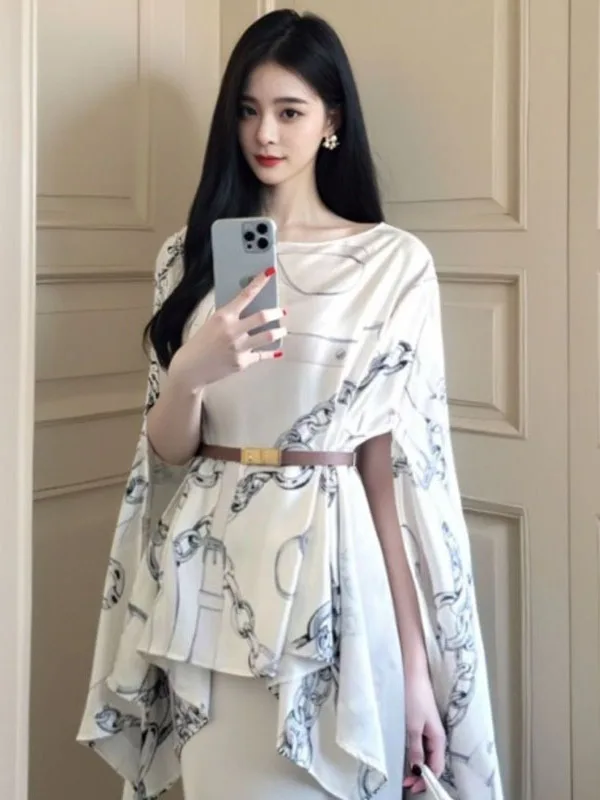 

Fashionable Retro Two-Piece Set Elegant Cape Shoulder Strap Dress Whole Set Autumn 2025 Women's Clothing Adult Ladies' Ensemble