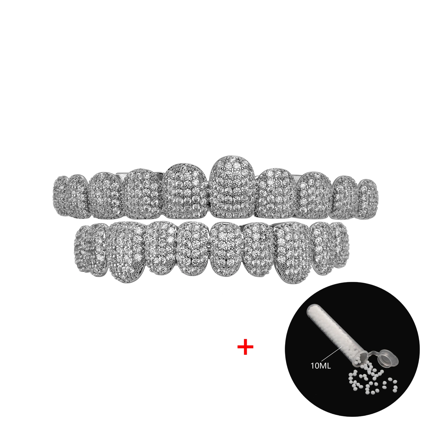 TOPGRILLZ Iced Out 10 Top & 10 Bottom 5A CZ Steine Zähne Grillz Punk Rapper 14K vergoldete Zirkon Zahnkappen für Mundschmuck