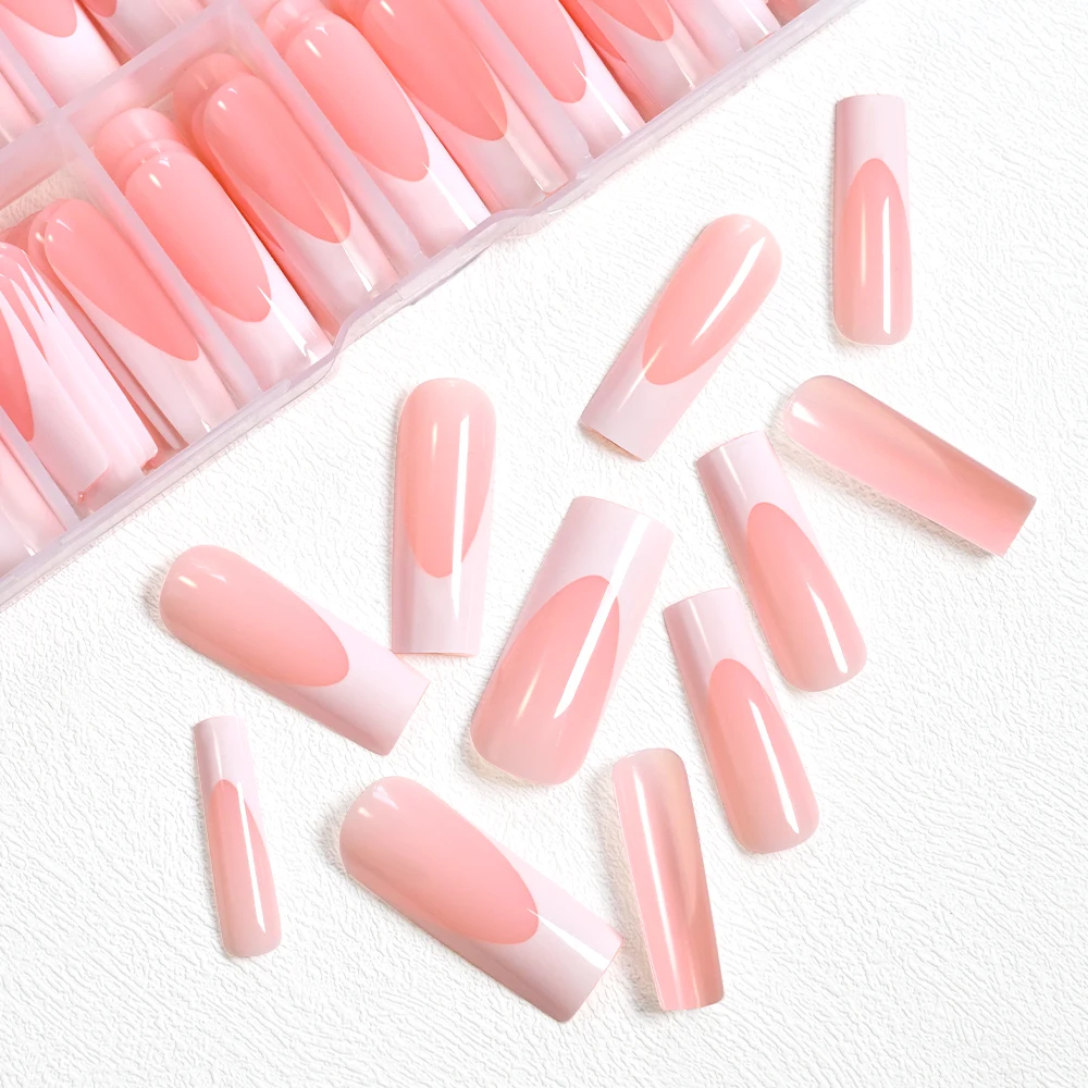 Faux ongles français longs et carrés, en acrylique, pointes d'extension d'ongles de Ballet portables, blanc doux, couverture complète française, à pression, 120 pièces