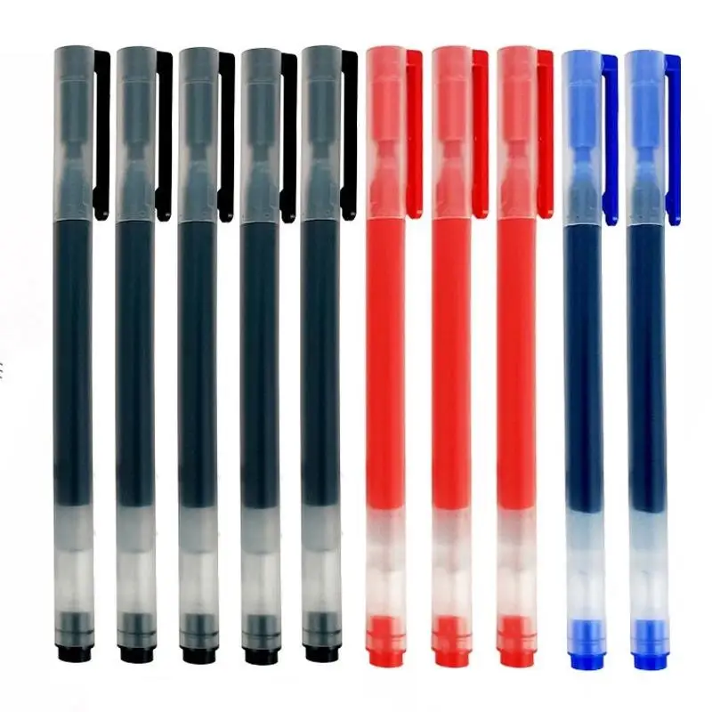 10pcs Gel Pen 0.5mm Black/Blue/Red Ink Color Refillless Design Smooth Pens Student Writing School Stationary Material