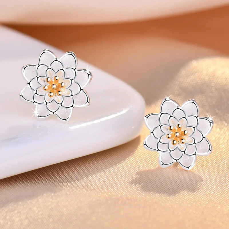 New 925 Sterling Silver Earrings Flower for Women Exquisite Girlfriend Wedding Engagement Jewelry Fashion Nice Gift High Quality