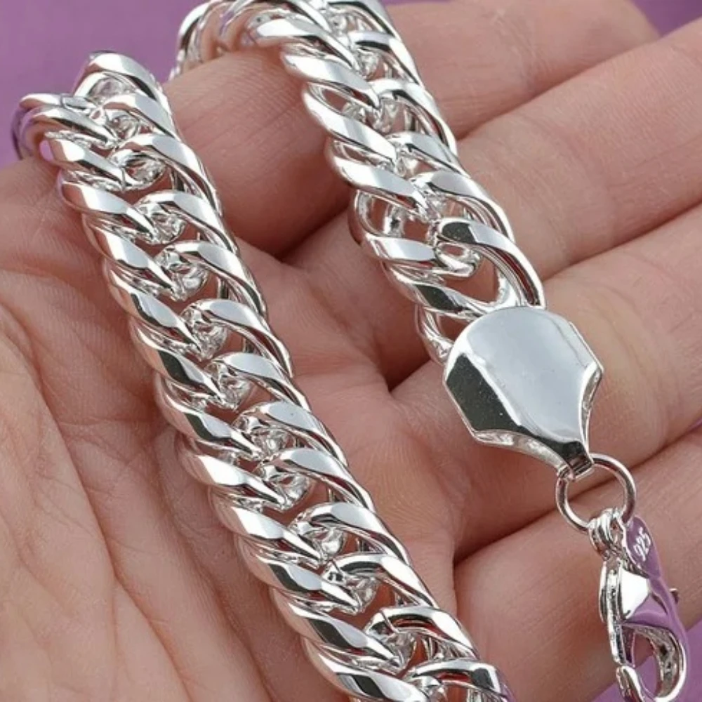 Promotion 100% Authentic 925 Sterling Silver Women Chain Bracelet 10MM Wholesale Fashion Men's Jewelry Silver Men Bracelet