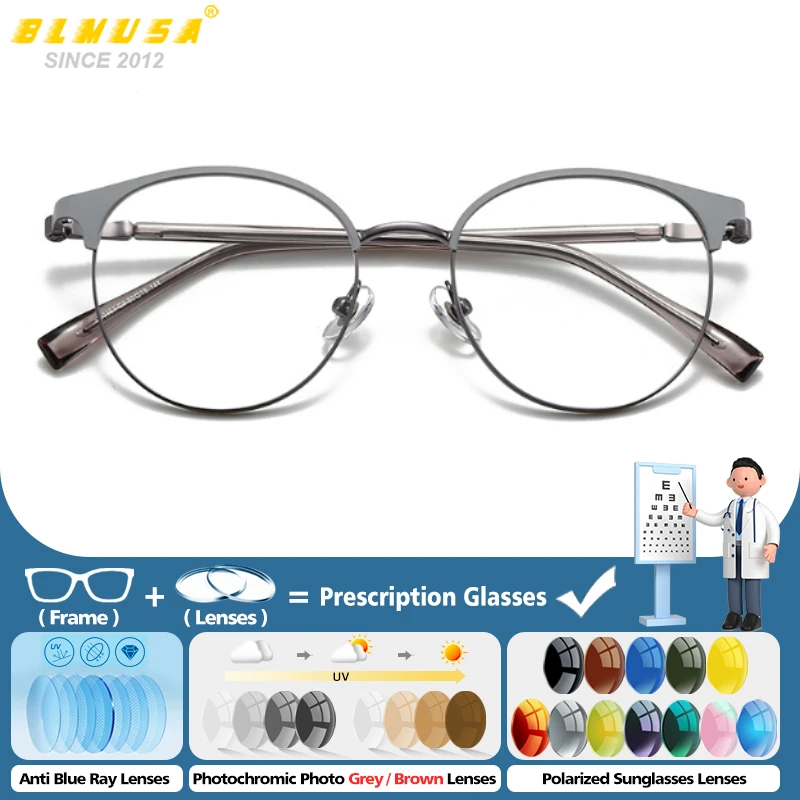 

BLMUSA Simple Retro Progressive Prescription Glasses Men Round Anti Blue Light Photochromic Eyewear Optical Myopia Eyeglasses