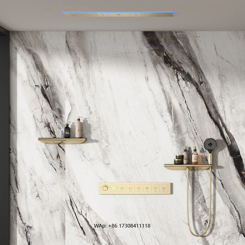 

Modern Multifunctional Thermostatic Shower Set 30*90cm Big Size Music Led Rainfall Shower with Handshower