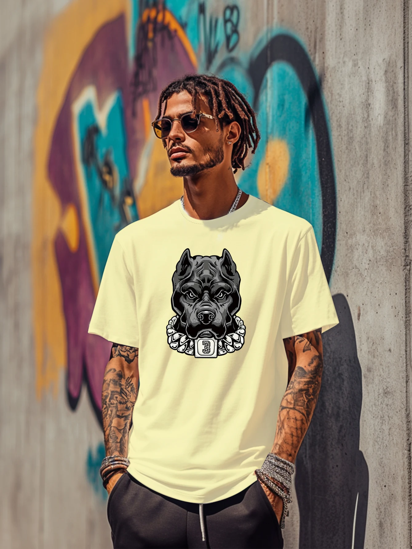 

Dark Knight Pitbull pattern summer men's T-shirt printed comfortable casual summer round neck loose short sleeve stretch top