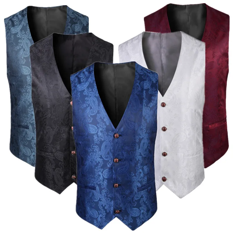 Fashion Men's Wedding Banquet Jacquard Suit Vest Patchwork Thin Tops Homme Business Social Prom Party Dress Waistcoat