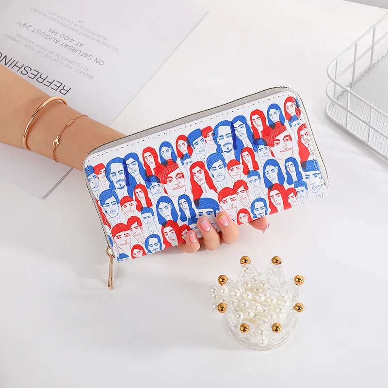 PU Digital Printing Medium Long Women Wallet Korean Fashion Zipper Mini Wallet Multi Card Holder Bags