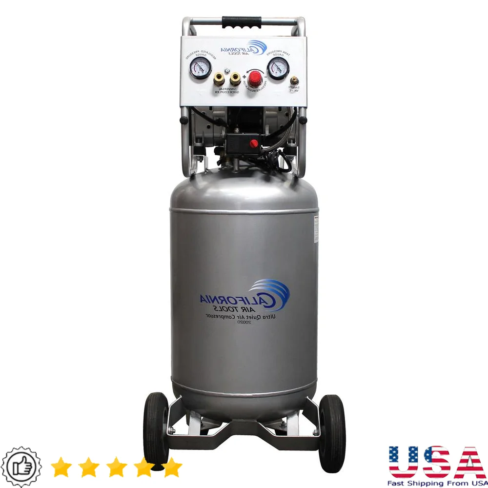 Ultra Quiet Electric Air Compressor 2.0 HP Oil-Free Dual Piston Pump 20 Gallon Tank Portable Power Wheels