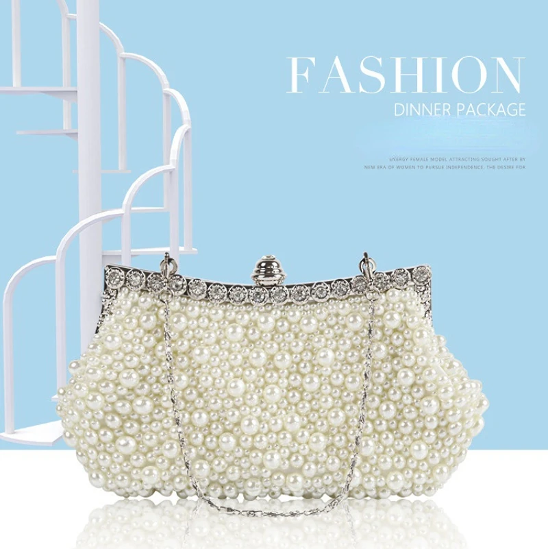 Luxury Crystal Evening Clutch Bag Lady Elegant Wedding Purse New Women Plastic Pearl Handbags Party Dinner Bling Shoulder Bags