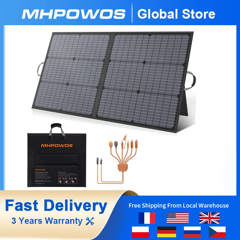 

MHPOWOS 110W Portable Solar Panel 20V Foldable Solar Panel with Solar Output Waterproof IP67 Solar Charger for RV Laptops Camp
