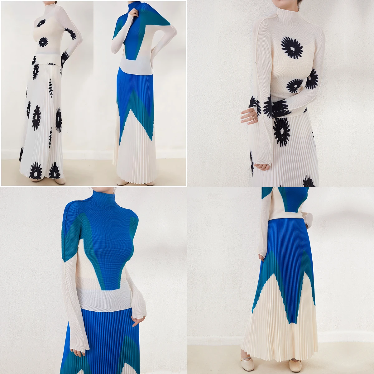 

Miyake Fold 2025 Spring and Autumn New Fashion T-shirt Set, Women's Half Skirt Set, Fashion Fold Two Piece Set Pleated