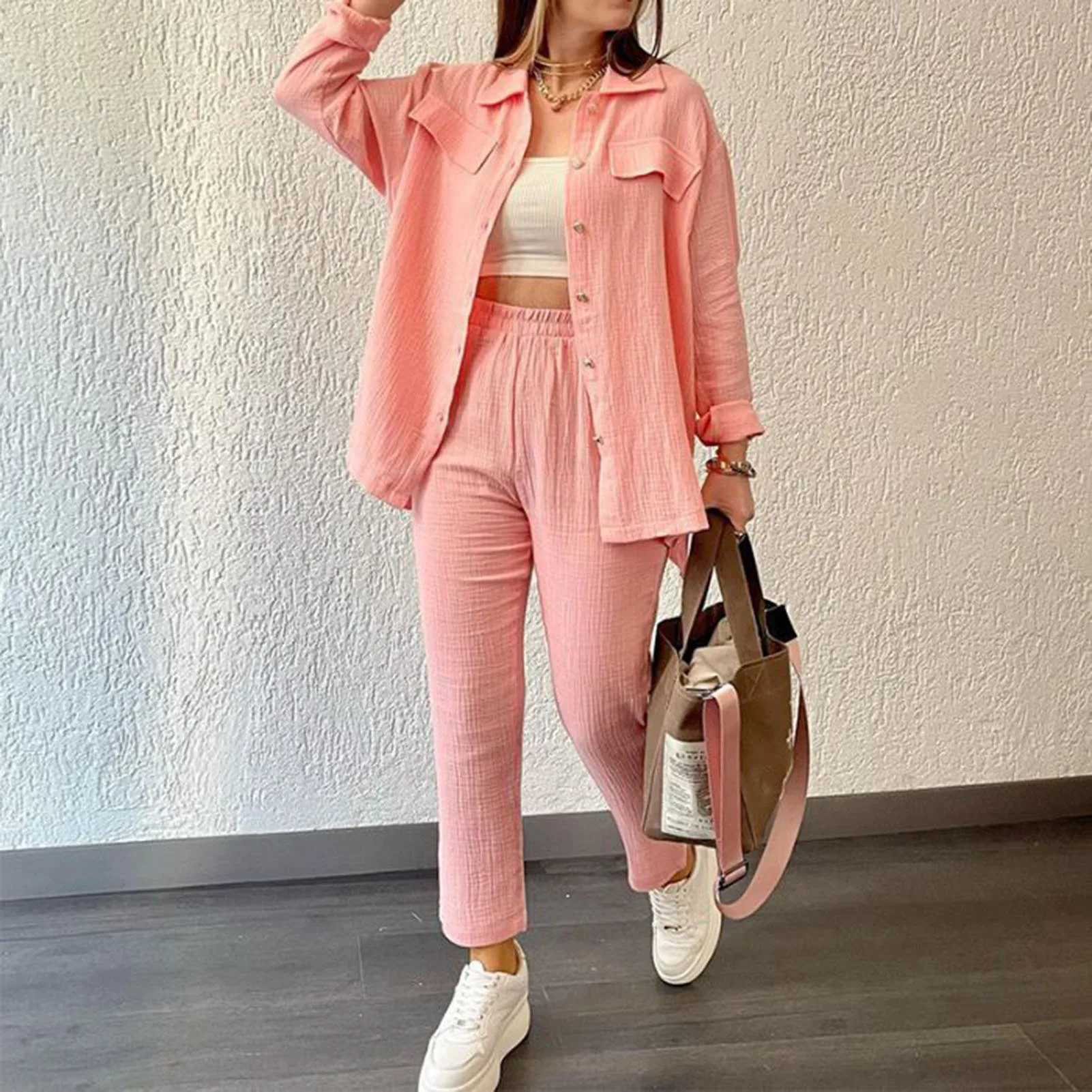 

Wide Leg Pants Sets Women 2 Piece Outfits Casual Long Sleeve Button Down Shirt Pants Outfits Fashion Streetwear Pajamas