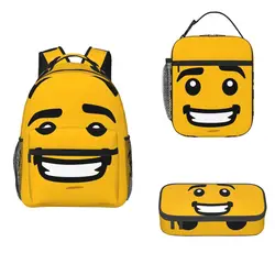 Brick Face - Guy Backpacks Boys Girls Bookbag Children School Bags Cartoon Kids Rucksack Lunch Bag Pen Bag Three-Piece Set