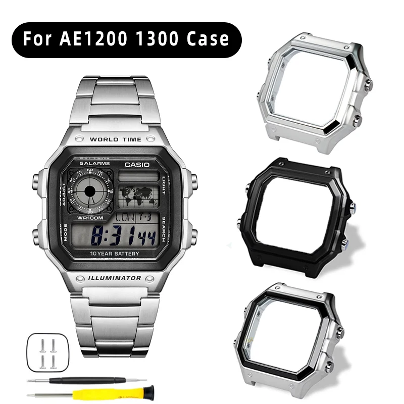 For Casio AE1200 AE1300 Watchband Metal case stainless steel modified Watch front cover Waterproof ring Men watch film AE-1200