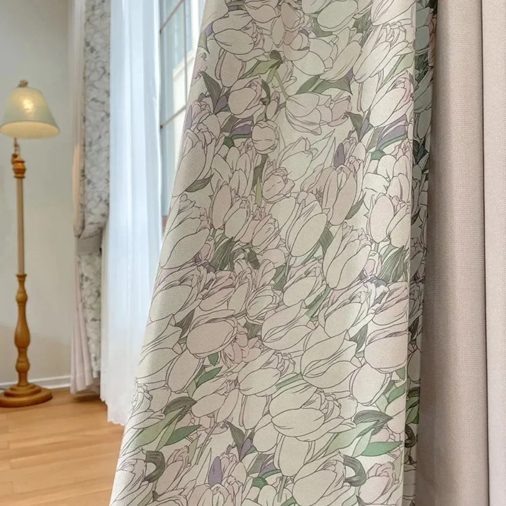 Pastorale Melk Thee Fluwelen Print Splice Verdikte Gordijnen Aangepast Eindproduct voor Woonkamer Slaapkamer Scheidingsgordijn