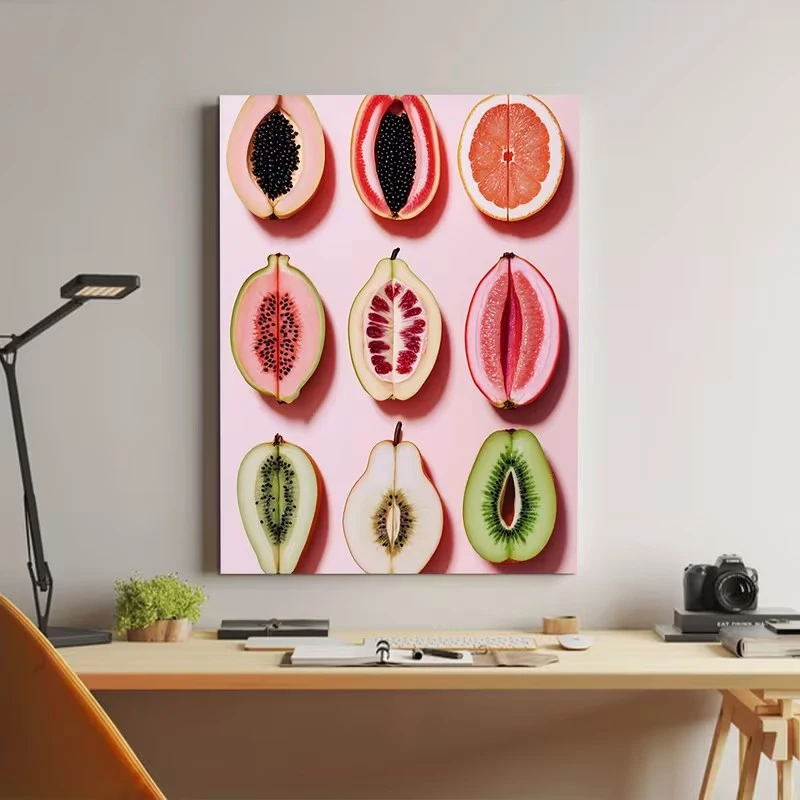 Various Fruit Slices Poster and Prints Pink Cartoon Style Canvas Painting Wall Art Picture for Living Room Home Decor Cuadros