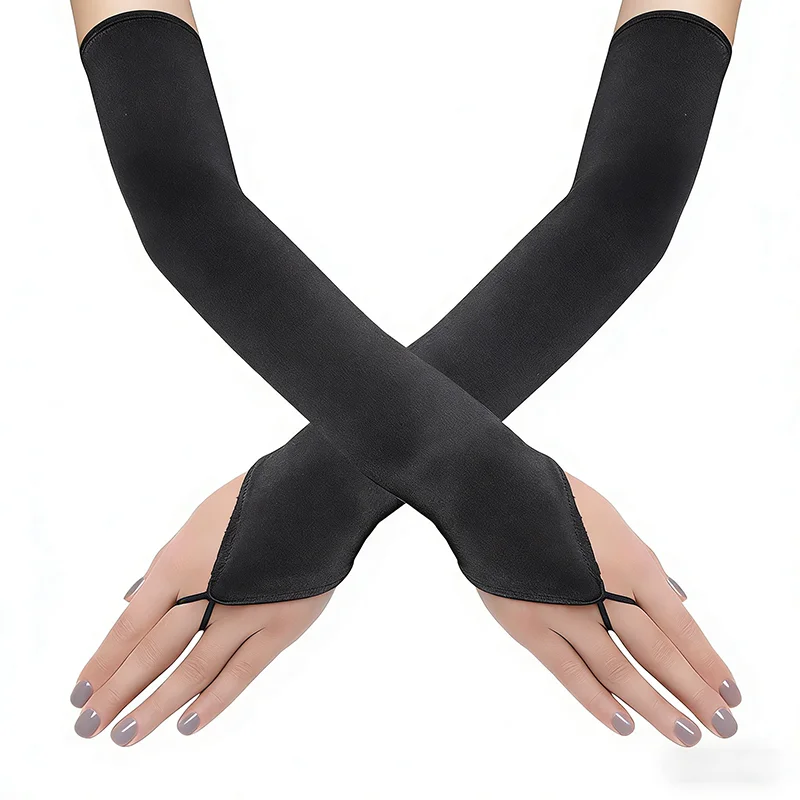 

48cm Vintage 1920s Fingerless Satin Party Gloves Bride Dress Dinner Costume Accessories Stretch Opera Black Women Long Gloves