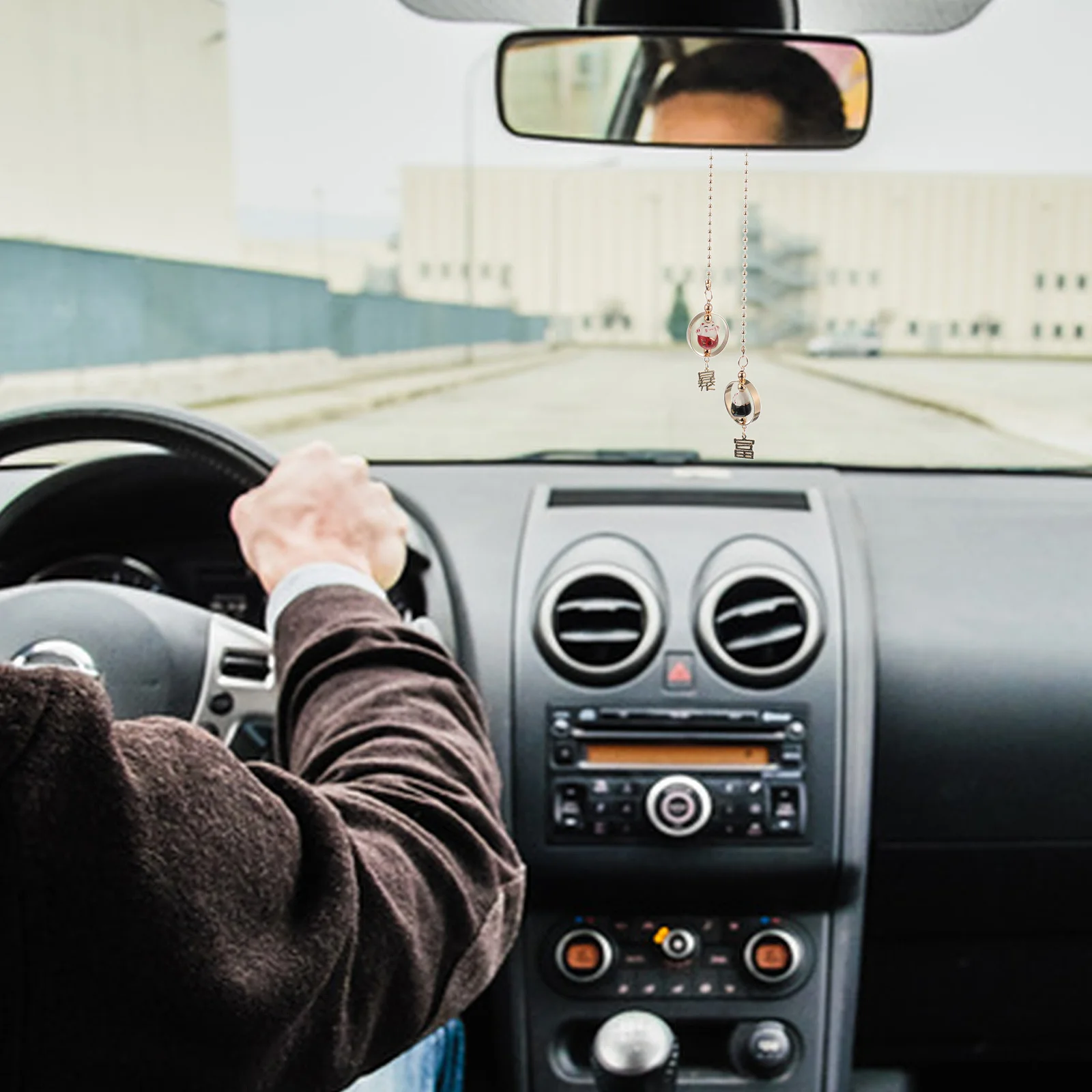 

1Pcs Fortune Cat Hanging Pendant Creative Ceramic Car Charm Rearview Mirror Ornament Auto Interior Decor Japanese Style