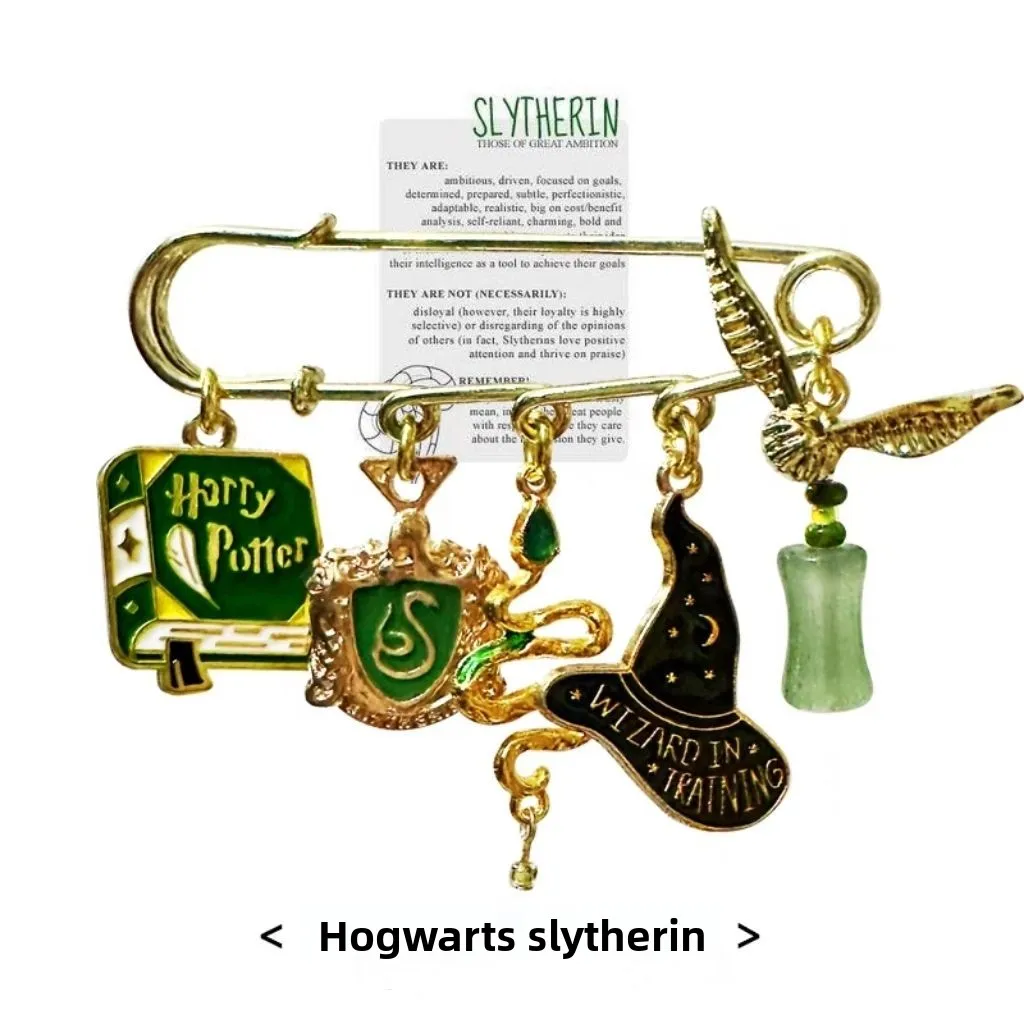 Broche hecho a mano de la Escuela de Magia y Hechicería Slytherin, insignia de Harry Potter, clip decorativo para la cintura, regalo.