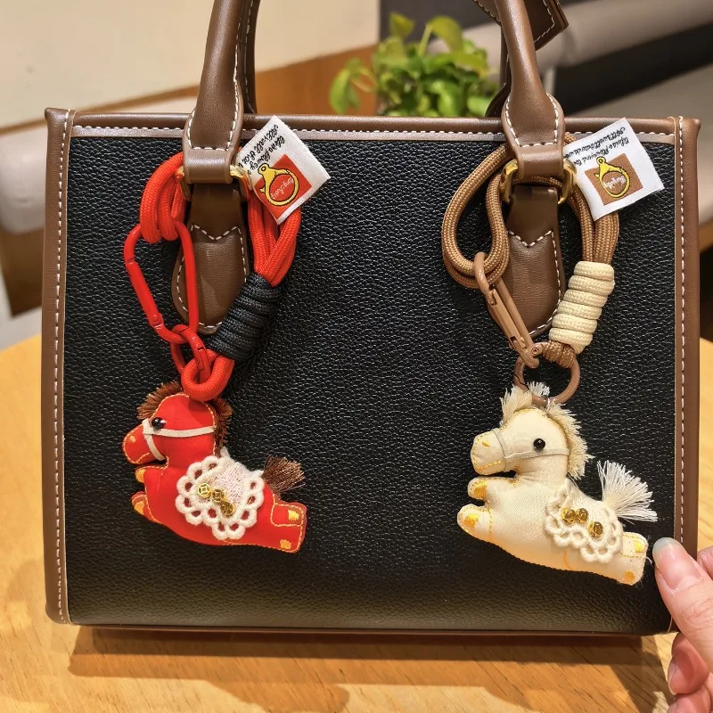 Handmade Fabric Red Pony Keychain Bag Charm Lanyard Cartoon Niche Style Stuffed Plush Pendant for Purse Gift Premium Quality