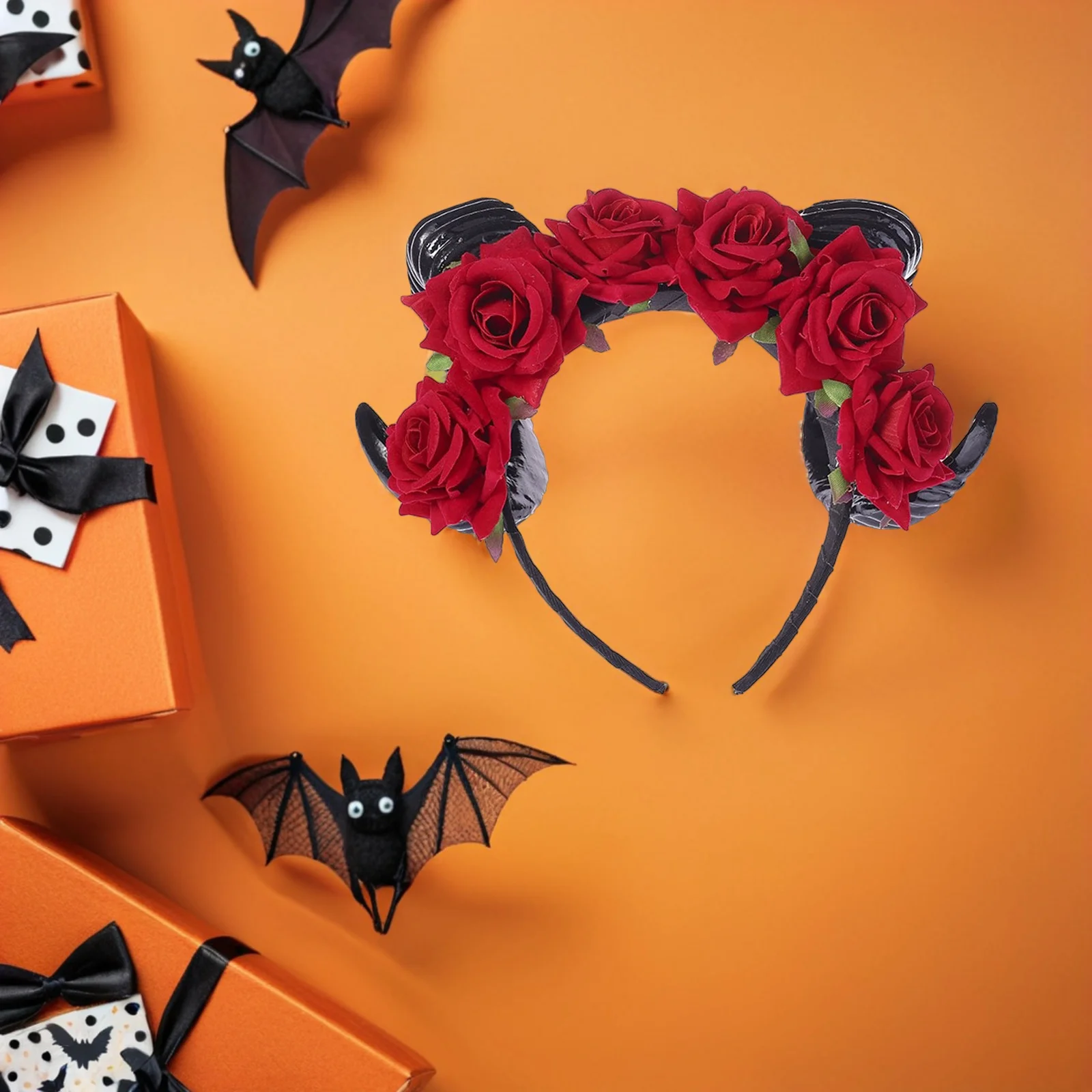 

Artificial Rose Headband Lightweight Halloween Cosplay Costume Headpiece Cow Horn Hair Accessories Reusable Birthday Party