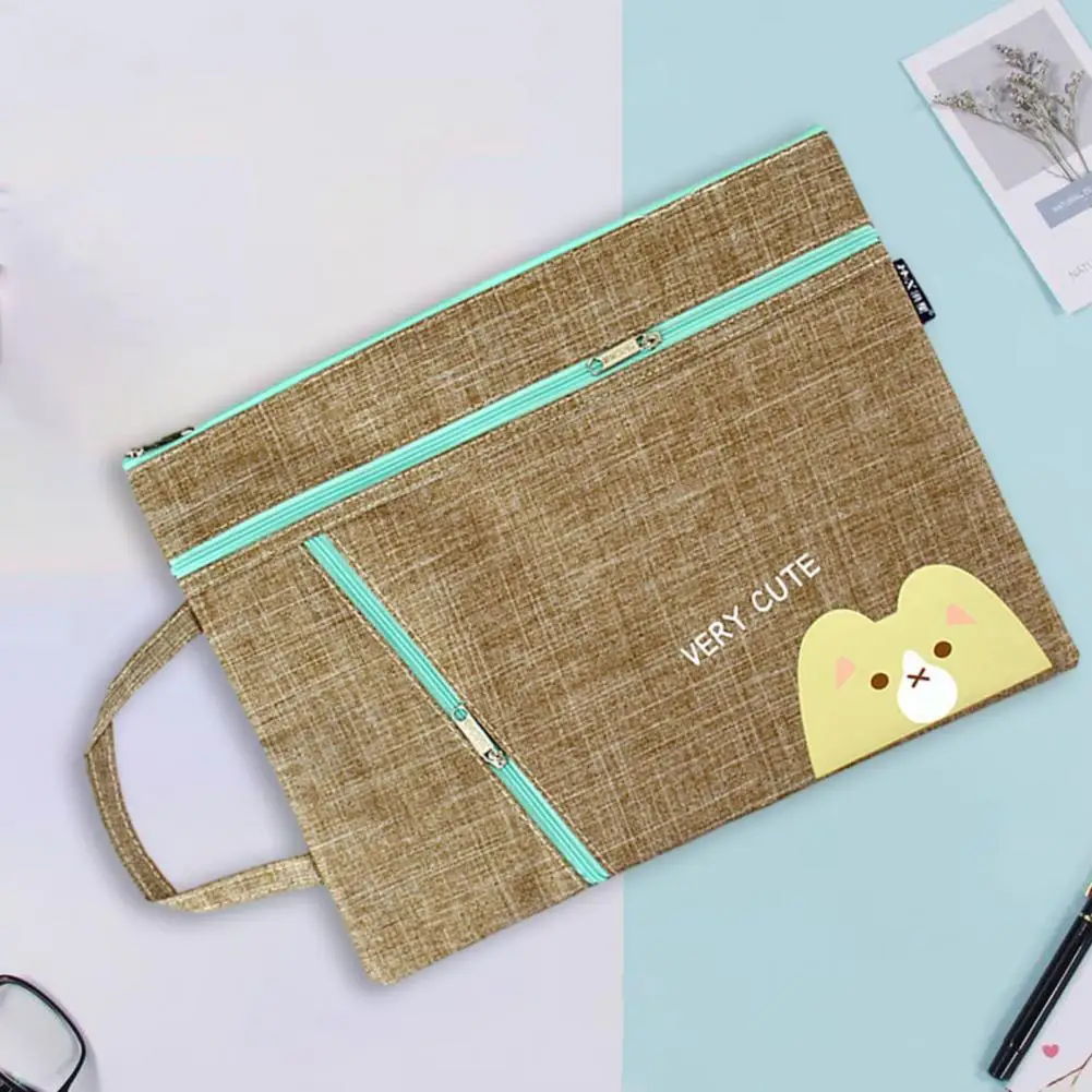 Smooth Zipper File Holder Stylish A4 Canvas File Bags Spacious Portable Multi-layered for Students Professionals File Holder