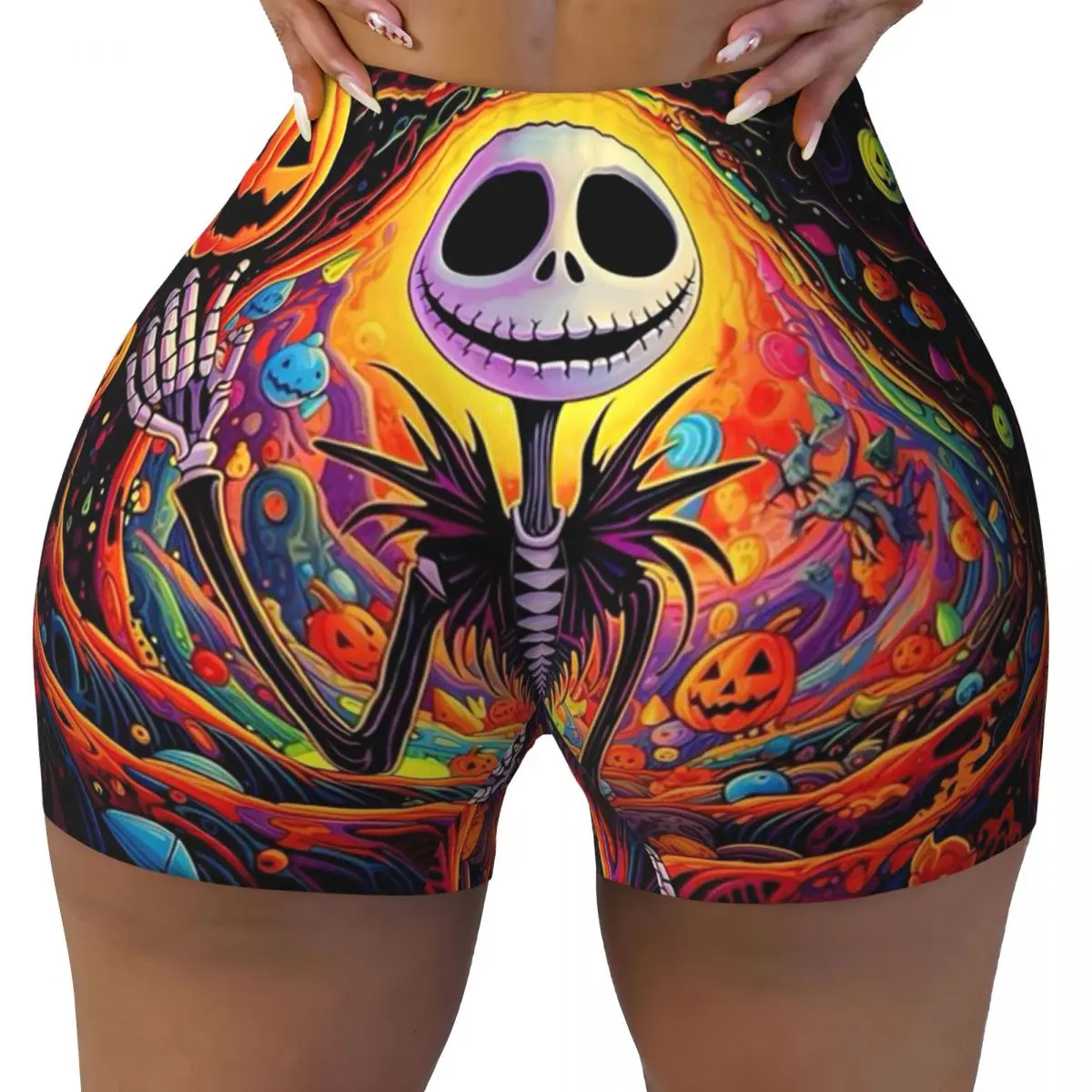 Custom Nightmare Before Christmas Pumpkin Workout Running Volleyball Shorts Women Gym Yoga Shorts