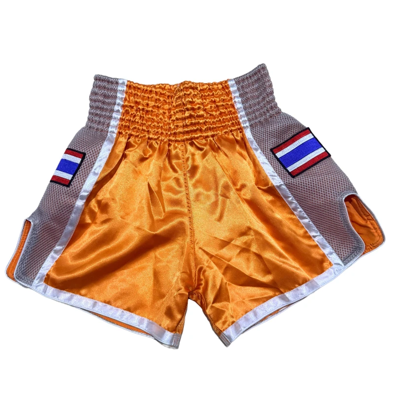 Muay Thai Shorts Thailand Flag Embroidery Orange Kickboxing Fight Pants Men Women Kids Plain Martial Arts Sparring Combat Trunks