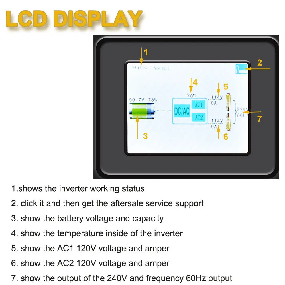 純粋な正弦波インバーター,4000W, 24V, 36V, 48V DC〜110 V, 96V DC〜220V,ソーラー設置用120 v、240v、ac変換器