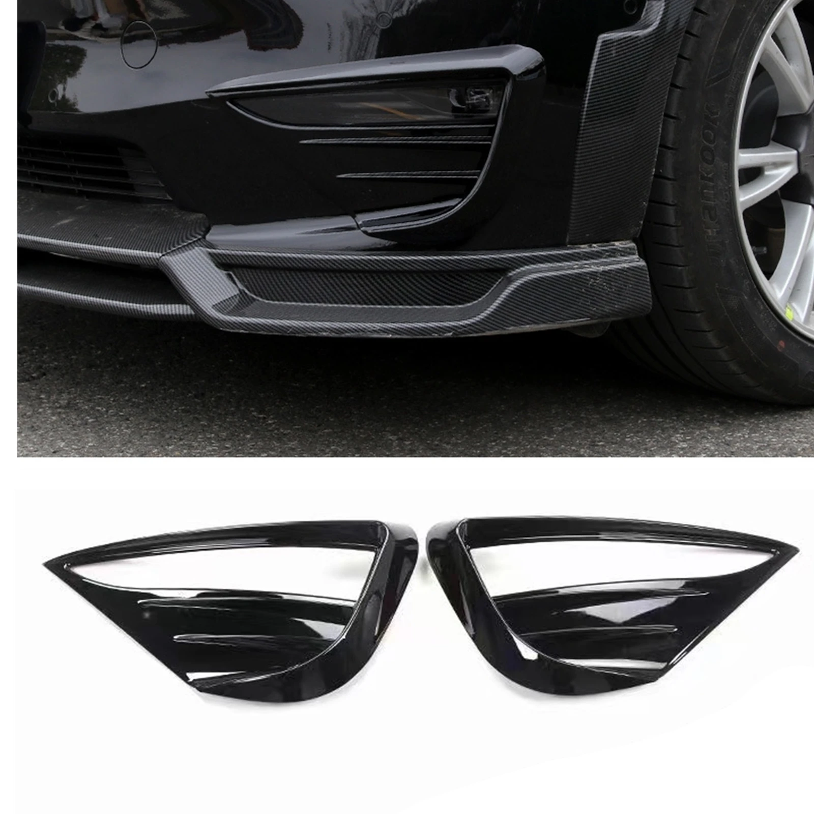 

Front Fog Light Cover Trim For Tesla Model Y 2020-2023 Carbon Fiber Look/Gloss Black Side Bumper Air Vent Intake Frame Grille