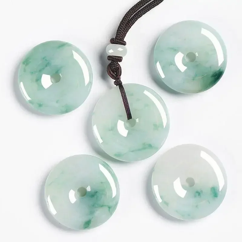 Green Real Jadeite Donut Pendant Necklace Gifts for Women Men Accessories Natural Jewelry Designer Stone Burmese Jade Choker