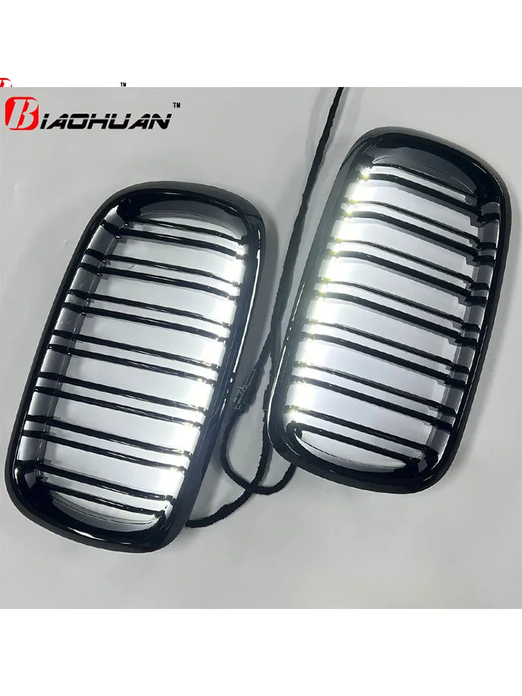 Glossy black front kidney twin grille BMW 5 Series F10 F11 F18 2010-2017 Dual line LED with light grille