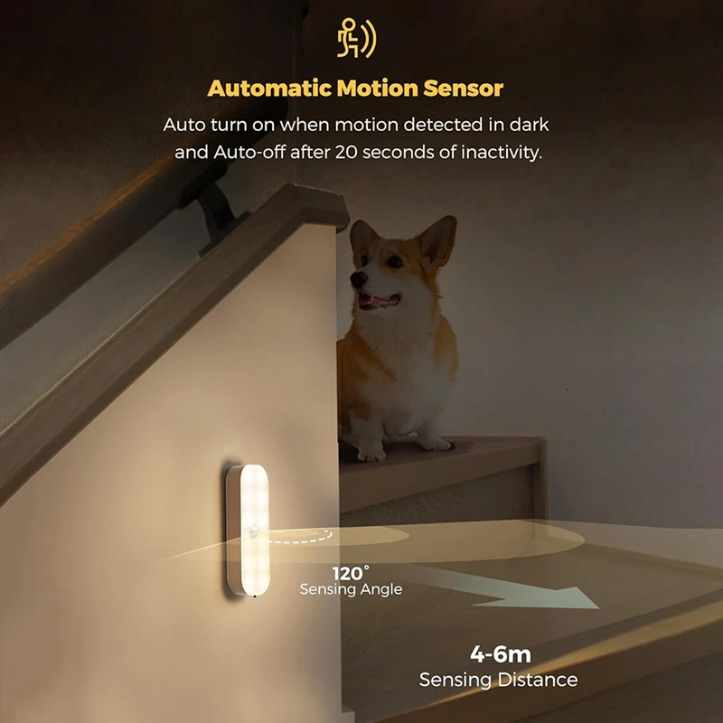 Luz LED nocturna con Sensor de movimiento, luces de pared blancas para armario, luces de escalera, activadas por movimiento, 2 piezas