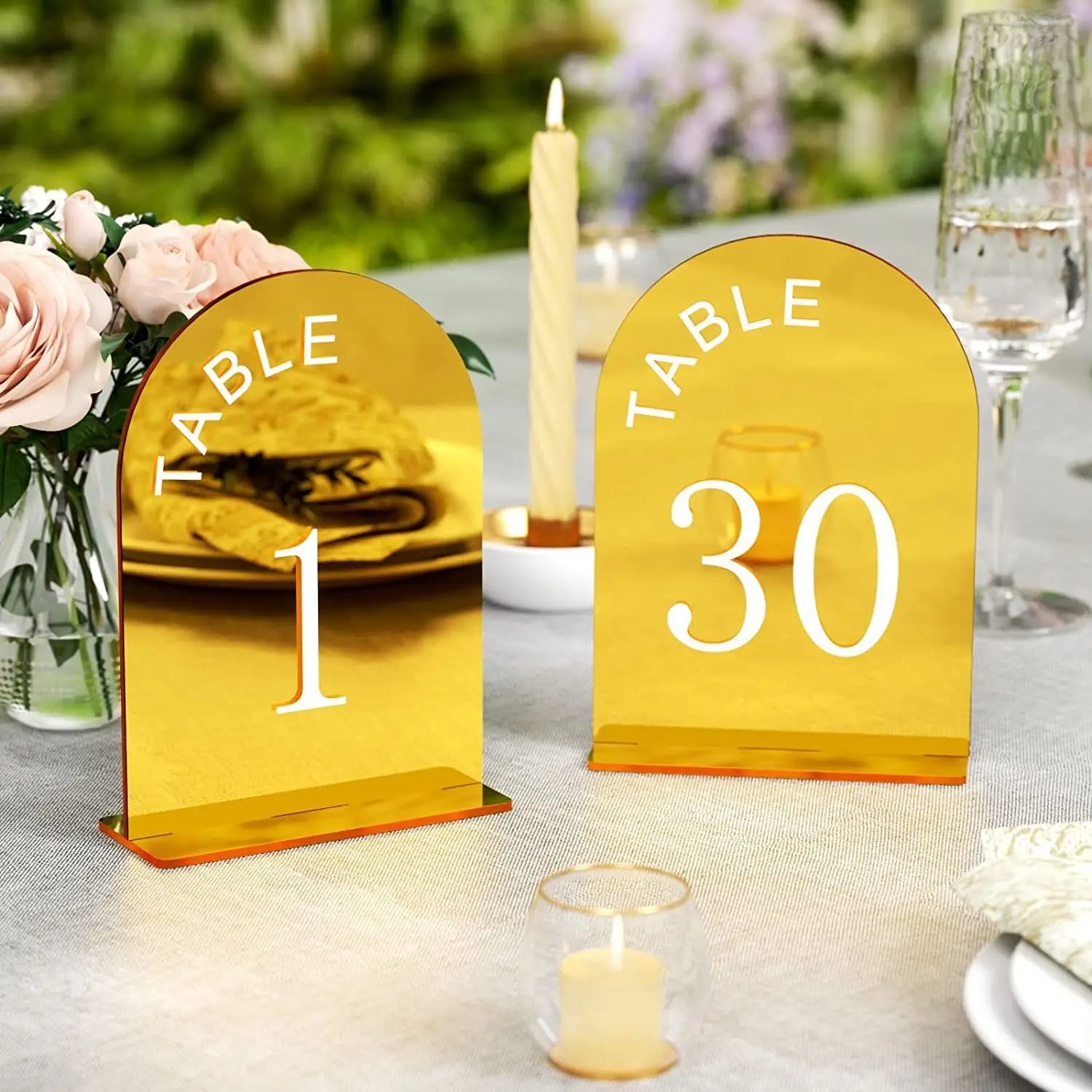 

Mirror Gold Acrylic Arch Wedding Table Number Signs 3D Table Numbers Restaurant Event Party Decor Table Number Plate with Base