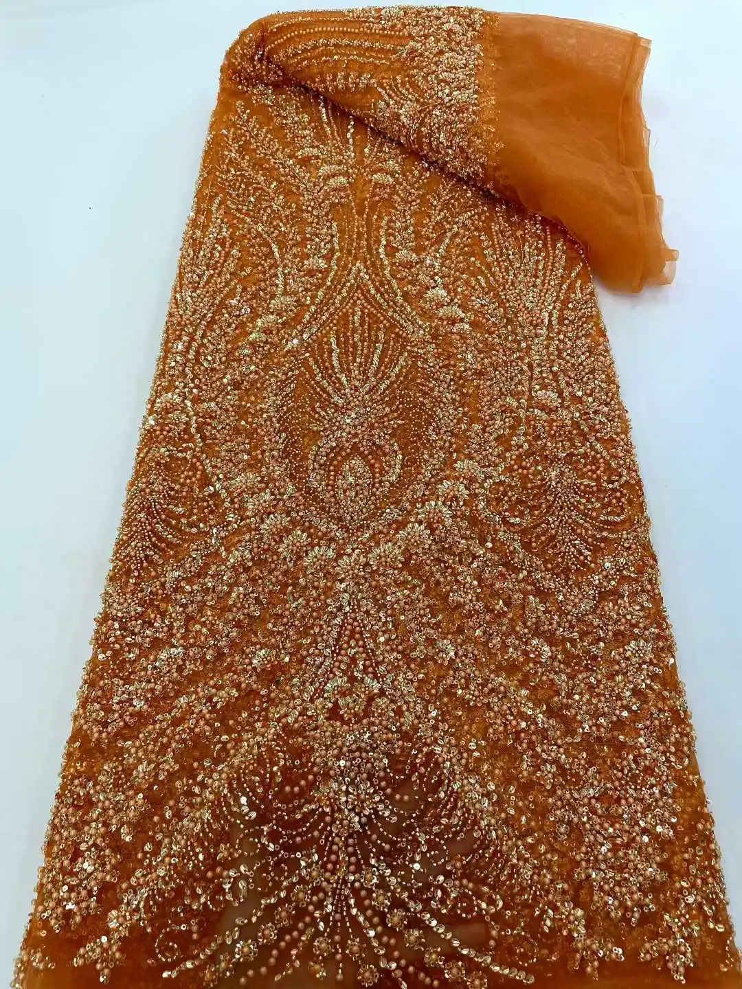 Luxury Sequin Beaded Lace Fabric African Nigerian Groom Style 2025 French Gold Mesh for Wedding Party Dresses Sewing 5 Yards
