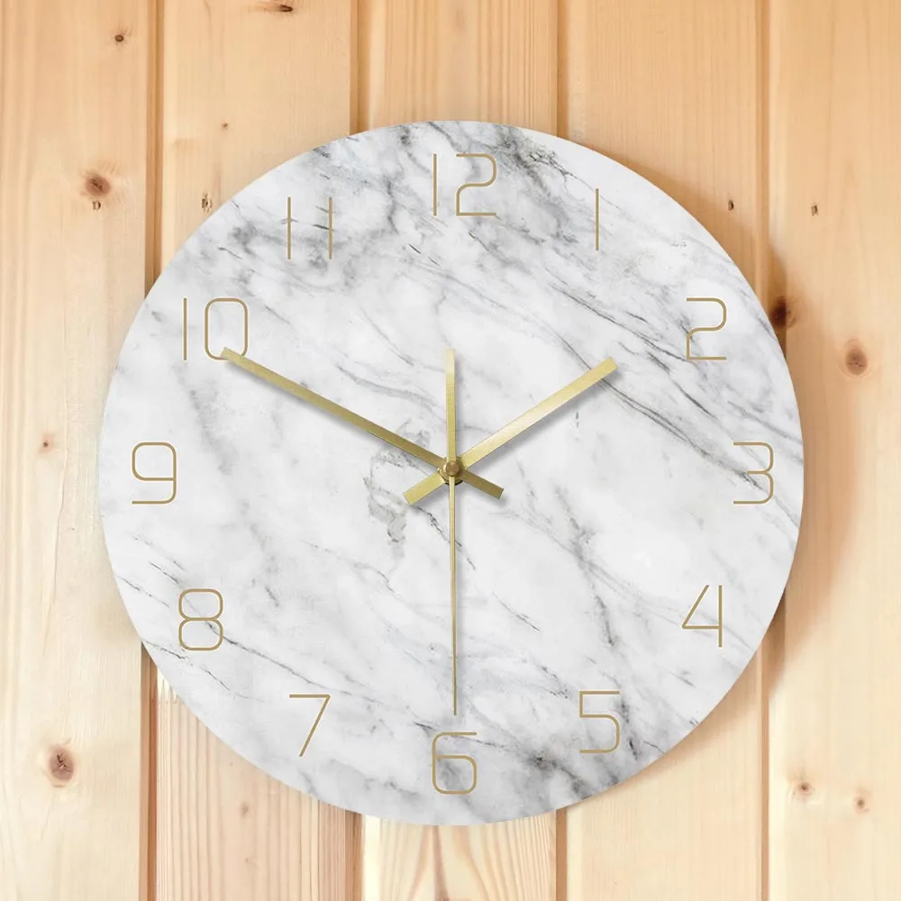 Orologio da parete circolare moderno stampato in marmo bianco da 30 cm