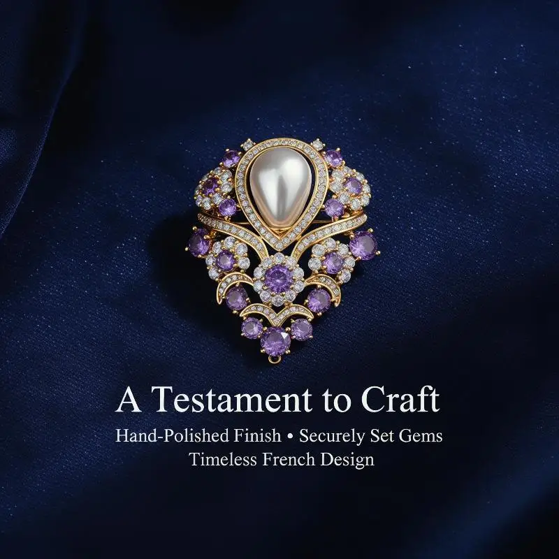 Fashionable Violet Pearl Pendant Luxurious Rhinestone Inlaid Brooch Jewelry Gift