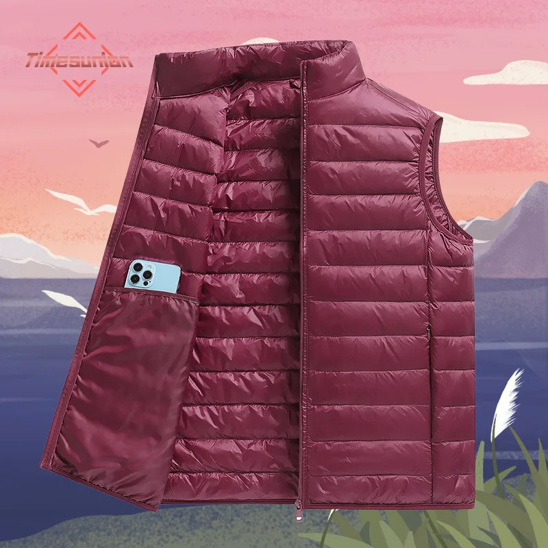 Men's Winter Sleeveless Puffer Vest Jacket Packable White Duck down Waistcoat Lightweight Waterproof Casual Coat
