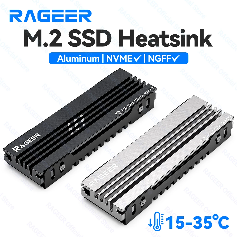 

RAGEER M.2 2280 SSD Aluminum Heatsink Double-Sided Heat Sink with Thermal Silicone pad for PS5/PC M.2 PCIE NVMe SSD M.2 SATA SSD