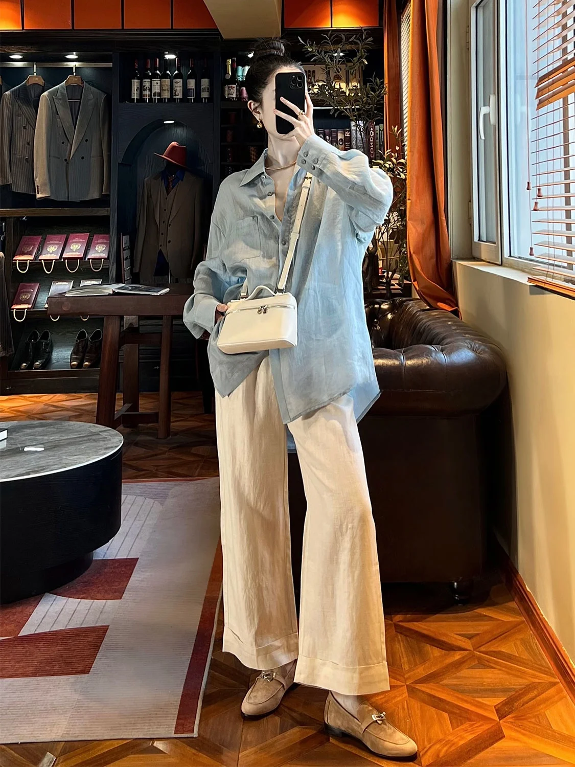 

Linen irt Women's Casual Sle Sun Protection Plain Color Top Summer Spring Season Breathable Loose Fit Long Sve Button