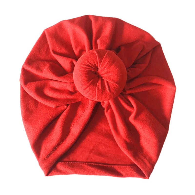 New Soft Cotton Round Knot Turban Babes Beanie Hat Solid Color Toddler Knot India Cap Skin Friendly Baby Headwear HeadWraps