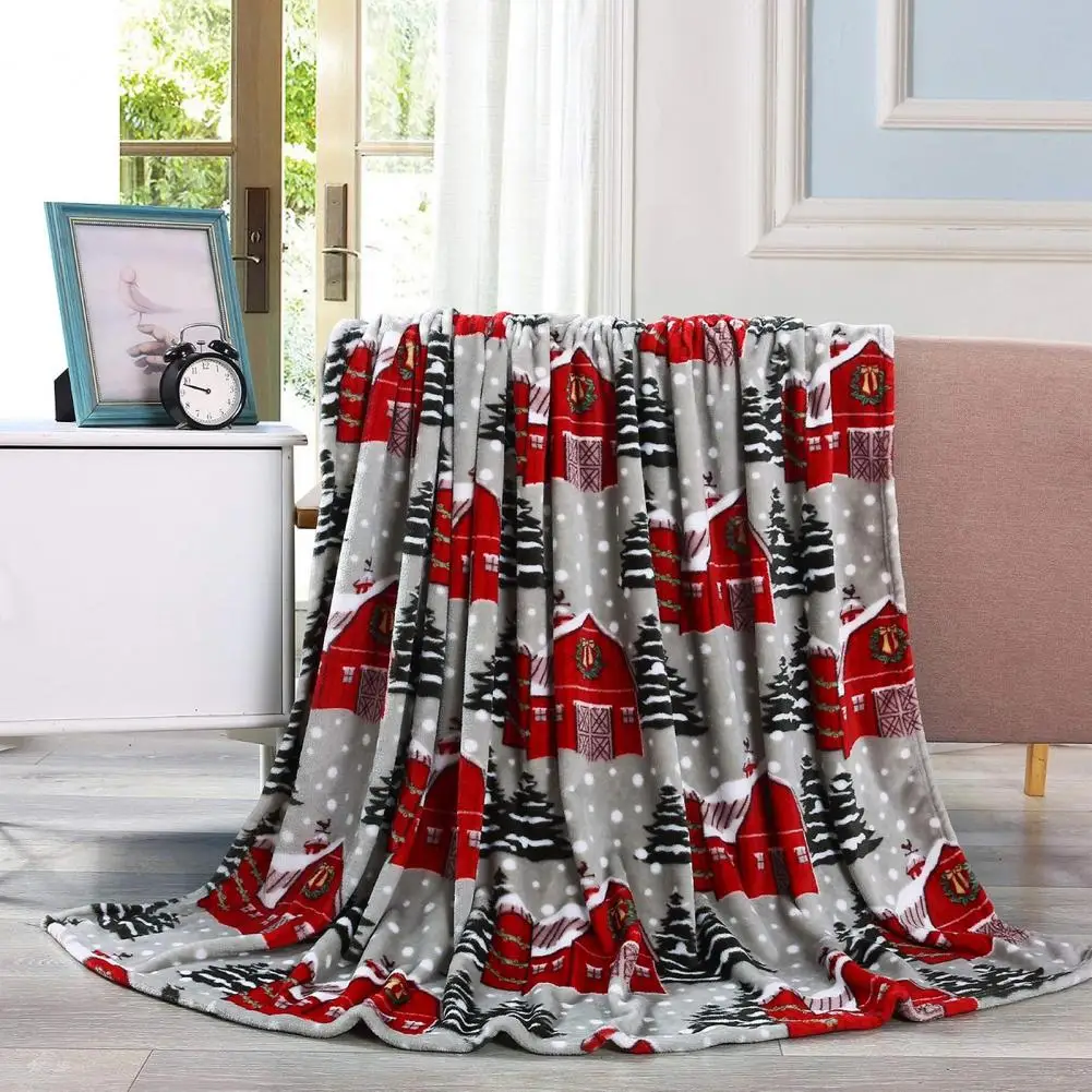 Holiday Season Comforter Cozy Snowflake Elk Printed Winter Blanket for Home Travel Thick Plush Machine Washable Office Nap