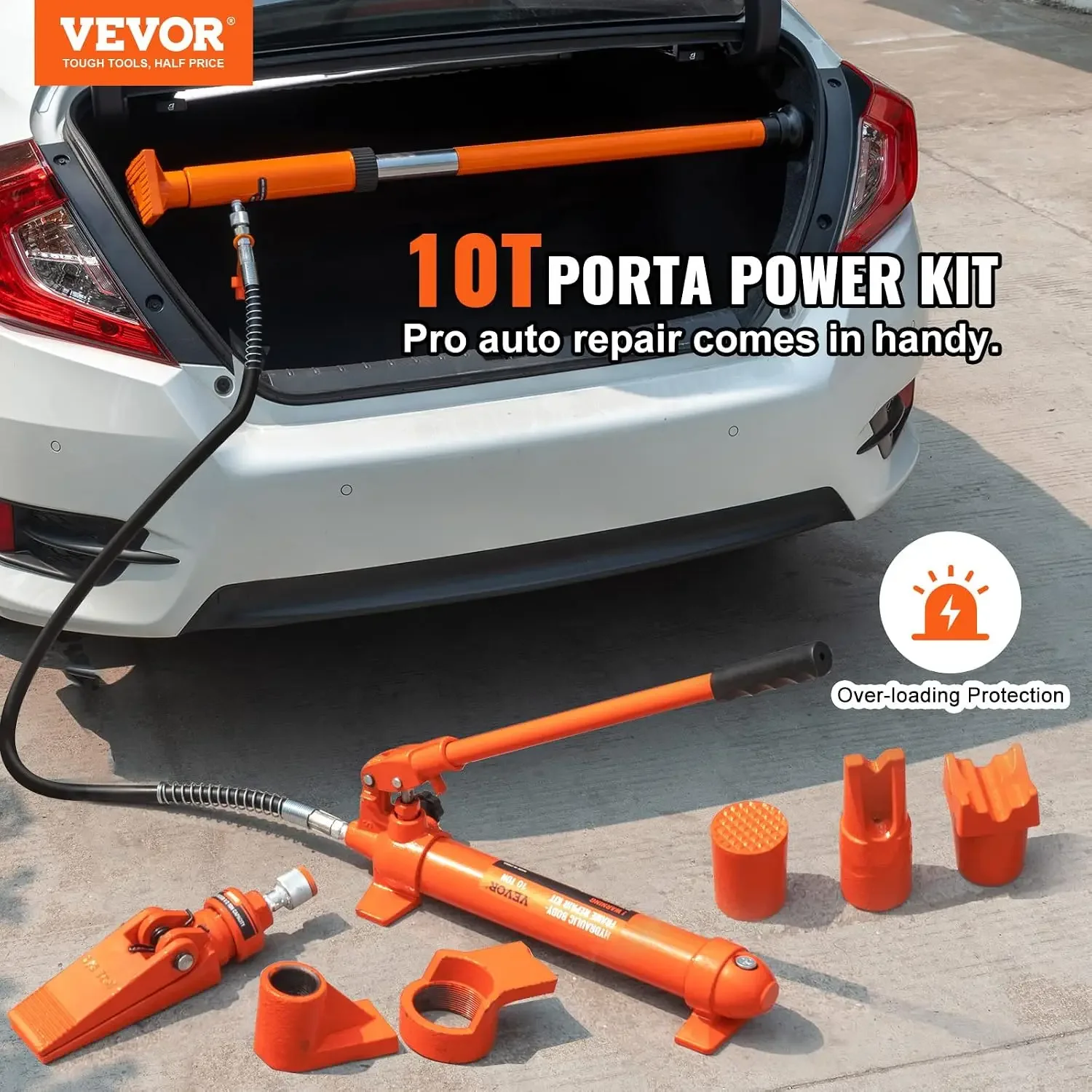 10 Ton Porta Power Kit, Hydraulic Ram with Pump, Car Jack with 4.6 ft/1.4 m Oil Hose, Bent Frame Repair Tool with Storage Case f