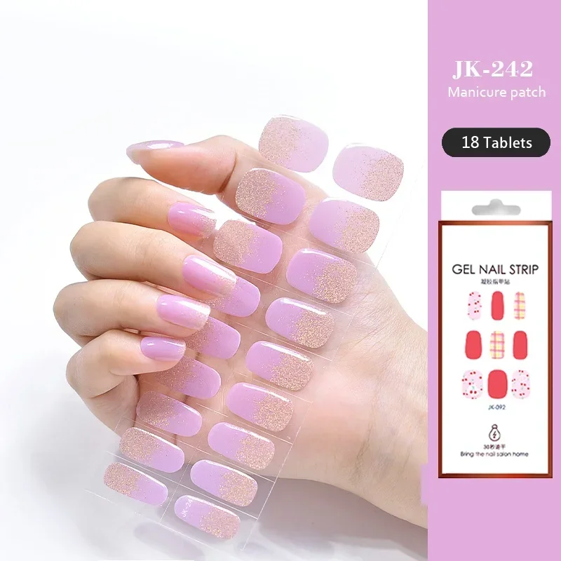 24 Tips Ice Through The Cat  Eye Aurora Wear Nail UV Semi-baked Semi-cured Gel Nail Stickers Purple Full Cover UV Lamp Need