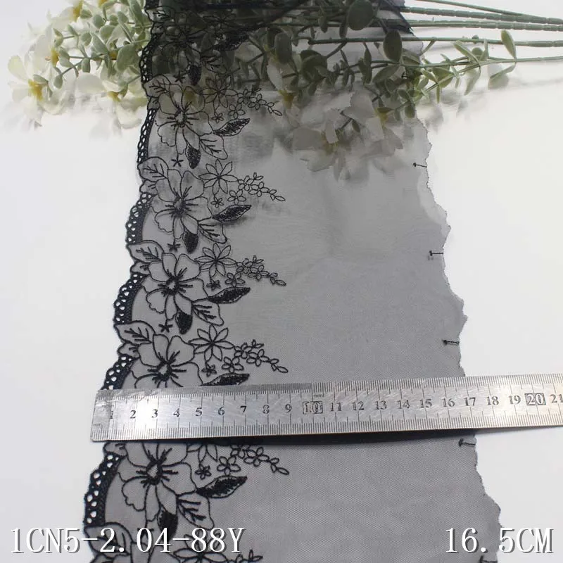 48Yards Black One Side Embroidery Tulle Lace Fabrics DIY Dress Sewing Crafts Floral Lace Fabrics for Lingerie